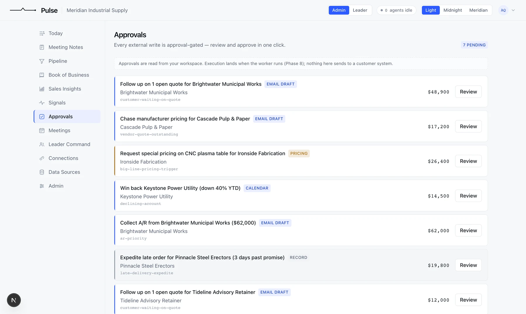 Pulse Approvals inbox: review, edit, and approve every outbound email